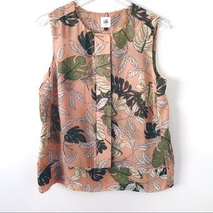 CAbi Tropical Banana Leaf Print Sleeveless Blouse Tank Top